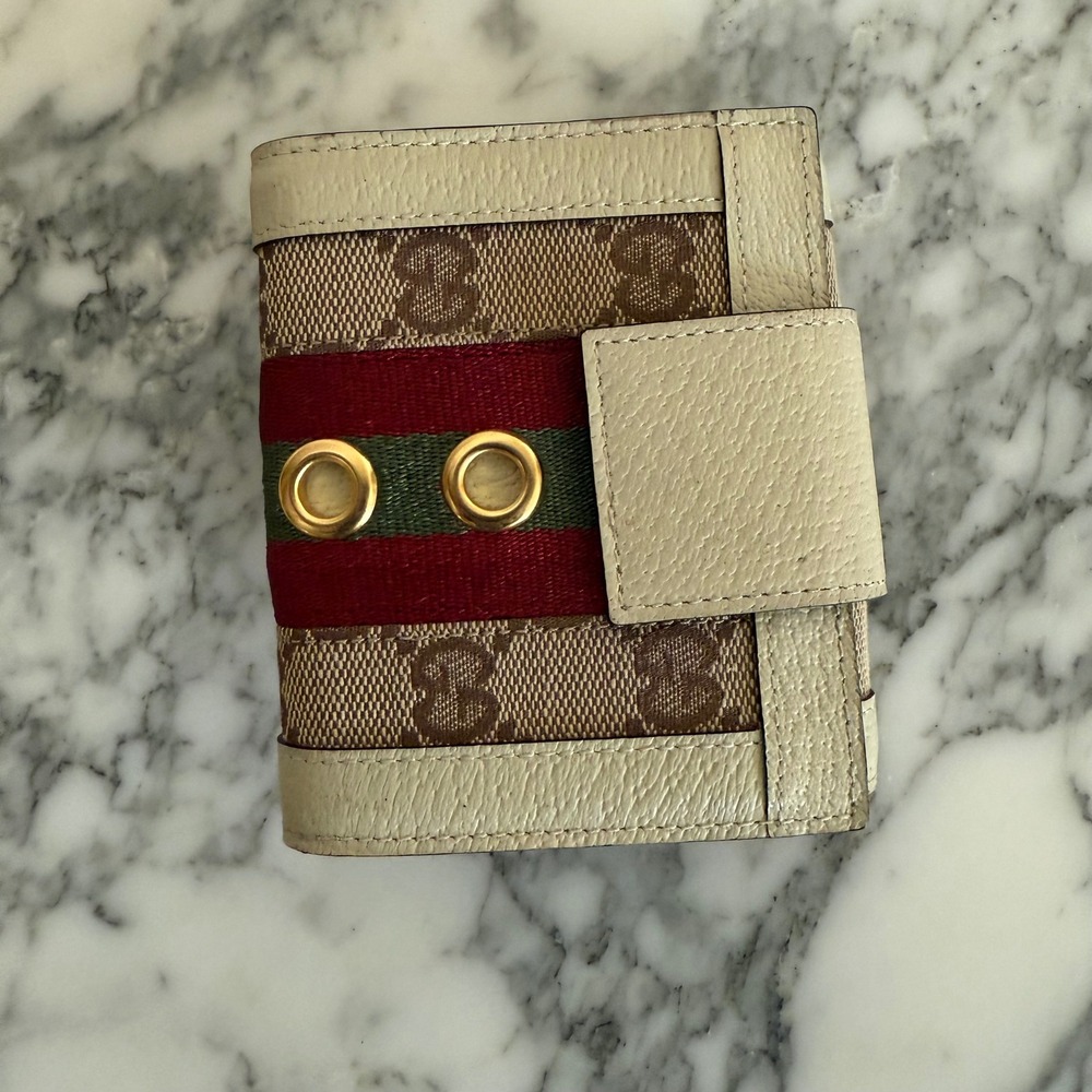 Gucci GG‎ Ophidia Wallet Leather Web Ivory/White, Rare